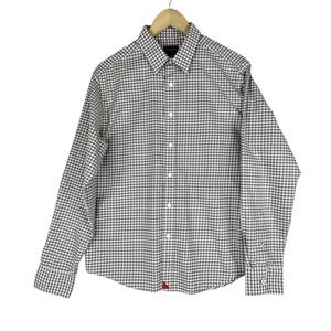 Untuckit Mens Medium New Dunn Gingham Plaid L/S Button Shirt Grey White EUC